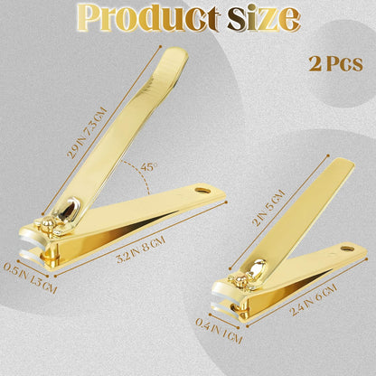 Rocutus 2pcs Portable Nail Scissors Set - Adult Pedicure Clippers and Small Household Foot Manicure Tools (Gold)