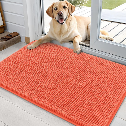 OLANLY Dog Door Mat for Muddy Paws 36x24, Absorbs Moisture and Dirt, Absorbent Non-Slip Washable Doormat, Quick Dry Chenille Mud Mat for Dogs, Entry Indoor Entryway Carpet for Inside Floor, Coral