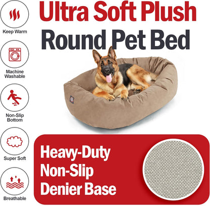 Majestic Pet 52 Inch Suede Shredded Memory Foam Mix Calming Extra Large Dog Bed Washable 52 x 35 x 11 (Inch) - Cozy Soft Donut Round Dog Bed with Spine for Head Support - Pet Bed Stone
