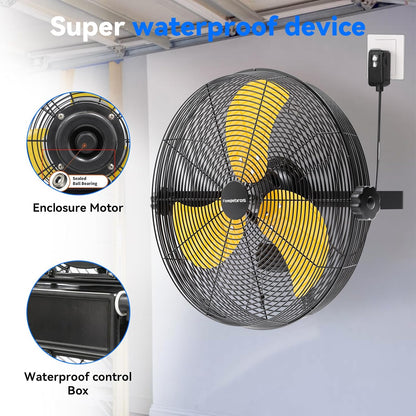 2PCS 2600 CFM 14 inch Outdoor High Velocity Wall Mounted Fan, 3-Speed Metal Fans with IP44 Enclosure Motor, Industrial Grade Weatherproof Wall Fan for Patio, Greenhouse, Garage, and Gazebo
