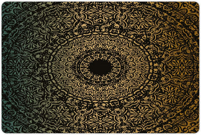 Lunarable Mandala Pet Mat for Food and Water, Round Design Detailed Floral Pattern in Earthy Tones, Non-Slip Rubber Mat for Dogs and Cats, 18" X 12", Fern Green