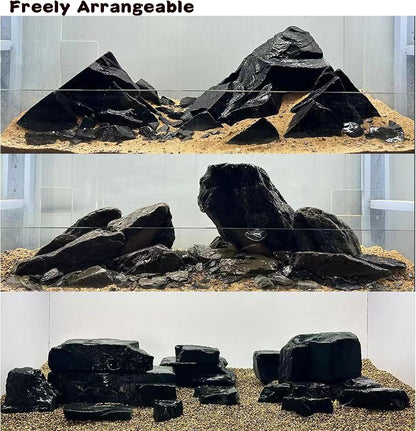 Unocho Natural Aquarium Rocks 10LB Decorative Slate Stones Black Rocks for Aquarium,Aquascaping,Fish Tank Decoration, Reptile Basking Platforms, Bonsai & Garden-7Pcs 3-7inches