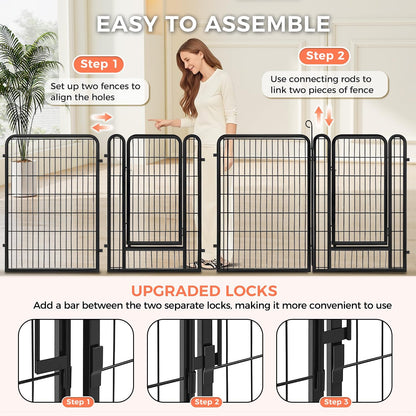 32 Inch Dog Playpen - 16 Panels Metal Pet Exercise Pen for Small-Medium Dogs, Indoor/Outdoor Dog Fence for Yard, Garden, Camping & RV Travel
