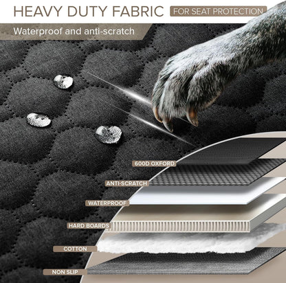 SHARLOVY Back Seat Extender for Dogs, Heavy Duty Dog Car Seat Cover for Back Seat and Aggressive Chewer, Large Hard Bottom Seat Cover for Dogs, Dog Hammock for Car, Travel Pet Bed for Car, SUV, Truck