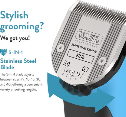 WAHL Professional Animal Bravura Lithium Ion Clipper - Pet, Dog, Cat, and Horse Corded/Cordless Clipper Kit, Turquoise (41870-0438)