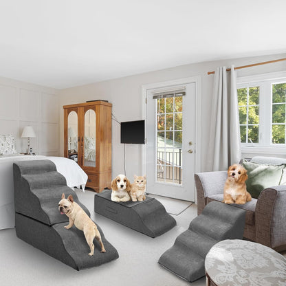 Dog Step Stairs for High Beds 30-36 inches Tall, 6-Step Doggy Steps for Puppies, 33D Foam Pet Stairs Steps for Small Meduim Dogs, Dog Ramp for Old Dogs/Cats, Dark Grey