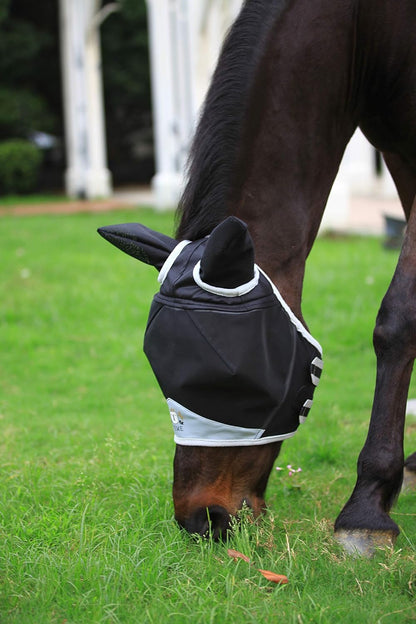 T TEKE Fine Mesh Horse Fly Mask w/Ears, UV Blocking 3D Eye Visor with Extra Fleece Cushioned Forehead, Protection from Insect Pests