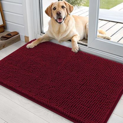 OLANLY Dog Door Mat for Muddy Paws 36x24, Absorbs Moisture and Dirt, Absorbent Non-Slip Washable Doormat, Quick Dry Chenille Mud Mat for Dogs, Entry Indoor Entryway Carpet for Inside Floor, Burgundy