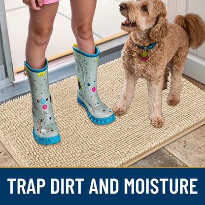 Smiry Dog Door Mat for Muddy Paws 70x32, Absorbs Moisture and Dirt Doormat, Non-Slip Washable Quick Dry Chenille Front Door Mat Indoor Entrance, Entryway Carpet for Inside Floor, Beige