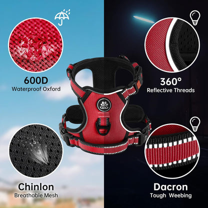 NESTROAD No Pull Dog Harness,Adjustable Oxford Dog Vest Harness with Leash,Reflective No-Choke Pet Harness with Easy Control Soft Handle for Small Medium Dogs(Medium,Red)