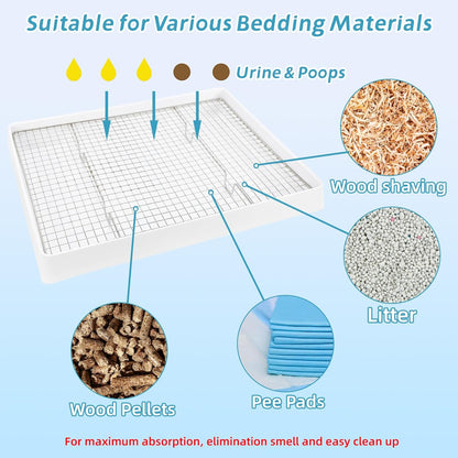 FHTONGE Extra Large Rabbit Litter Box with Large Steel Grid Holes, Bunny Potty Trainer Tray for Cage, Rectangular Rabbit Litter Pan Pet Toilet for Rabbit Guinea Pig Rat Chinchilla Hedgehog Hamster