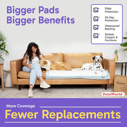 PETSWORLD Enormous Dog Training & Potty Pads, 37x54 inch - Tear Resistant with Strong Leak-Proof Backing, Optional Adhesive Tape, 100 Count