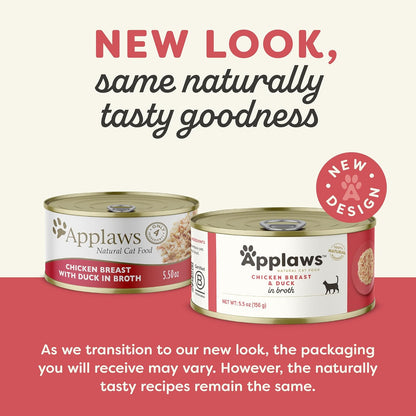 Applaws Natural Wet Cat Food in Broth, Limited Ingredient Canned Wet Cat Food, No Additives, Made with Natural Ingredients, Chicken Breast & Duck in Broth (24 x 5.5oz Cans)