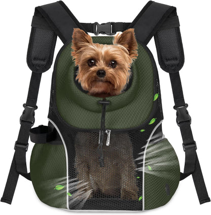 WOYYHO Pet Dog Carrier Backpack Small Dog Front Backpack Ventilated Mesh Dog Travel Back Pack with Safety Belt for Travel Hiking Cycling Outdoor Adventures (Size L: 10-14 lbs, Army Green)