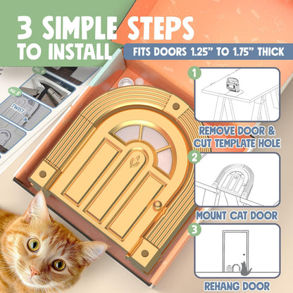 Meow Manor® Cat Door Interior Door - No-Flap, Interior Cat Door for Cats Up to 20 lbs, Easy DIY Setup, Secured Installation in Minutes, No Training Needed…
