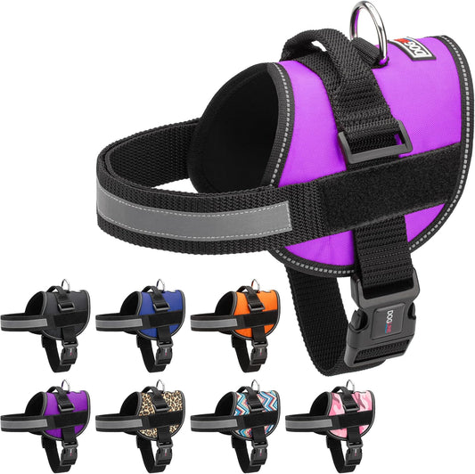 Dogline Dog Harness, Reflective No-Pull Adjustable Vest with Handle, Breathable No-Choke Harness for Small, Medium or Large Dogs Room for Patches Girth 18 to 24 in Purple