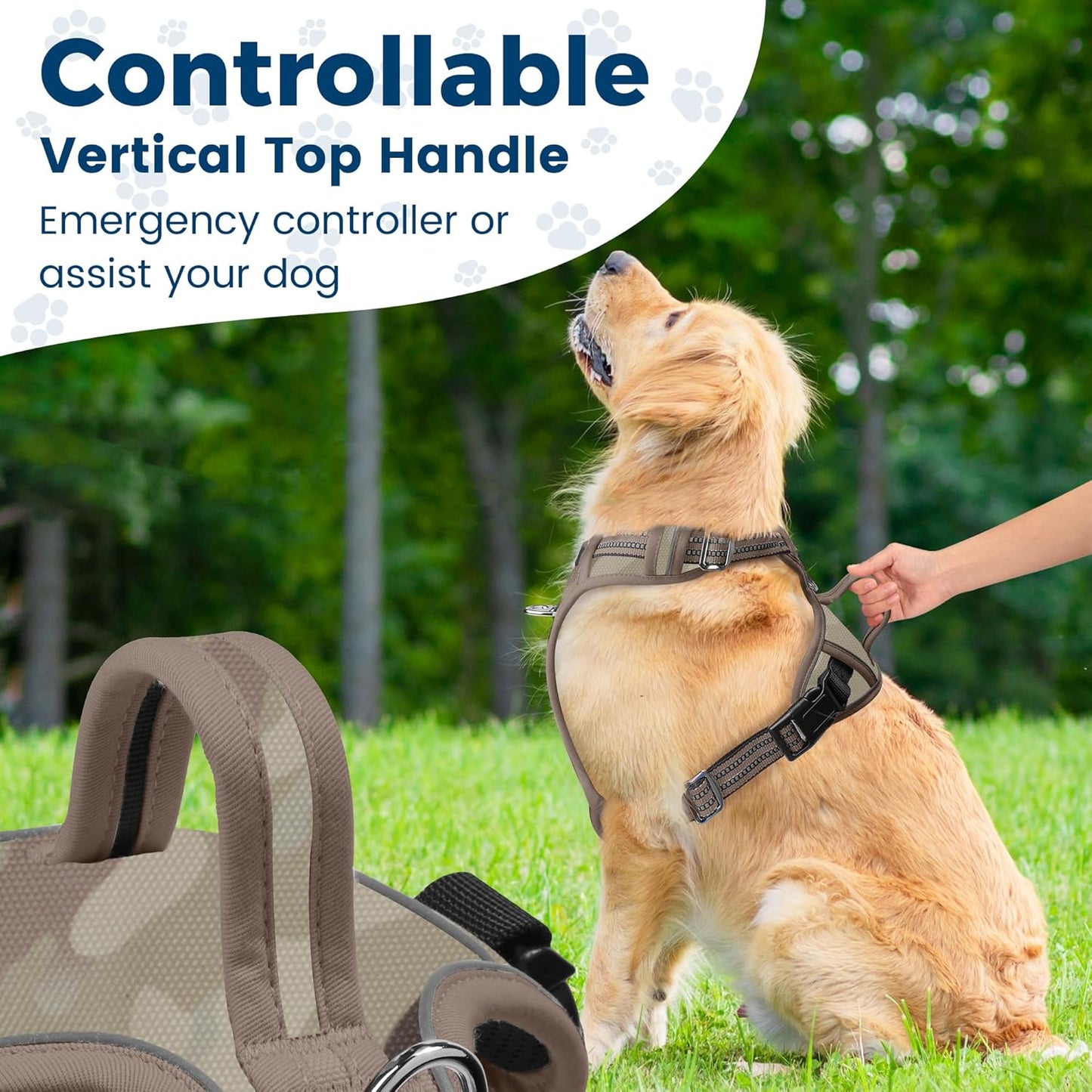 Funfox Dog Harness No Pull, Adjustable Pet Vest Harness, Super Soft Material with Vertical Handle Easy Control, Reflective Night Walking, 2 Leash Clips for XLarge Dogs, Camo Brown, XL