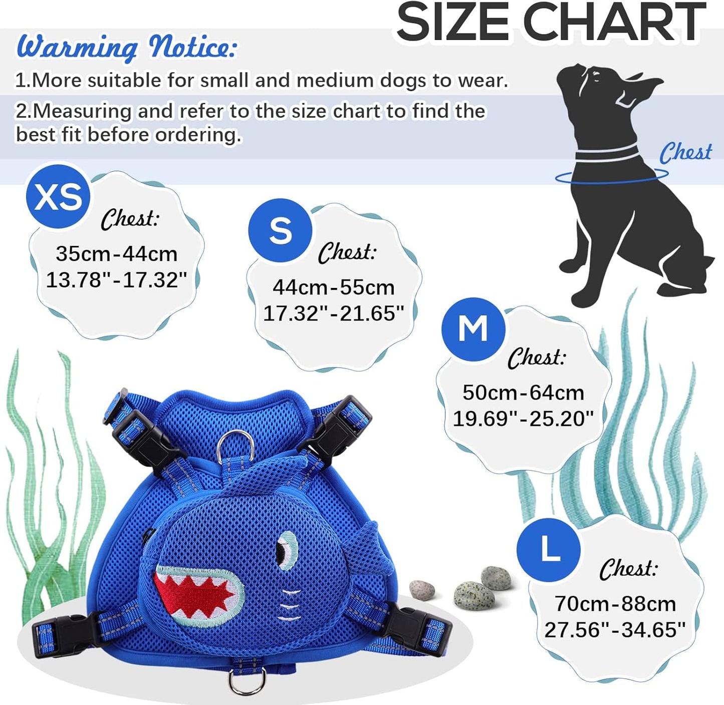 IDOMIK Dog Backpack Harness, No-Pull Dog Backpack with D-Ring for Small Medium Dogs, Cute Self Carrier Backpack for Dogs to Wear, Adjustable Dog Harness Backpack for Traveling Camping Hiking,Shark,L