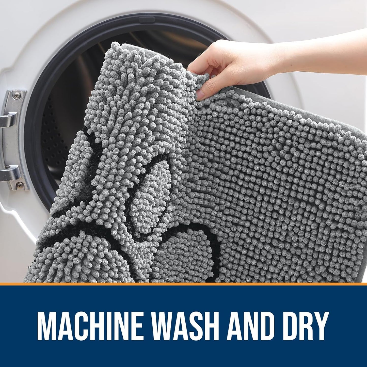 OLANLY Door Mat for Muddy Dog Paws 36x24, Ultra Absorbent Chenille Mud Doormat with Paw Print Design, Non-Slip Washable Doormat for Indoor Entryway, Quick-Dry Pet Bed Mats for Dirty Dogs, Grey