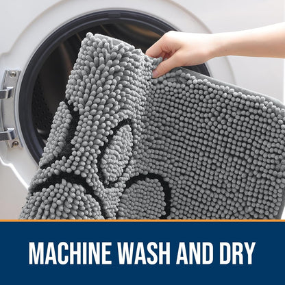 OLANLY Door Mat for Muddy Dog Paws 70x46, Ultra Absorbent Chenille Mud Doormat with Paw Print Design, Non-Slip Washable Doormat for Indoor Entryway, Quick-Dry Pet Bed Mats for Dirty Dogs, Grey