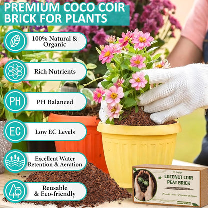 Legigo 10 Pack Premium Coco Coir Brick for Plants- 100% Organic Compressed Coconut Coir Bricks Starting Mix, Coco Coir Fiber Coconut Husk for Planting, Gardening, Potting Soil Substrate, Herbs