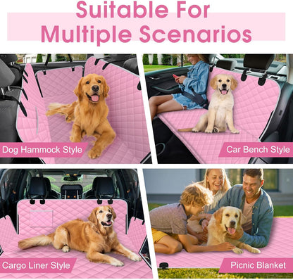 Waterproof Dog Car Seat Cover for Back Seat - Durable, Scratch Proof Pet Hammock with Nonslip Design & Storage Pockets, Fits Cars, SUVs, Trucks - S, Pink/Grey