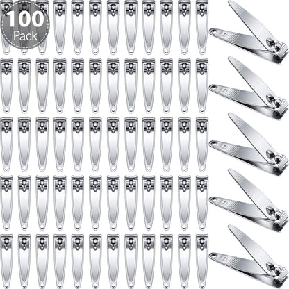 Mudder 100 Pieces Nail Clippers Set Bulk for Men Women Ultra Sharp Stainless Steel Fingernail and Toenail Clippers Flat Portable Travel Fingernails Sturdy Trimmer Pointed Pedicure Manicure Care Tool