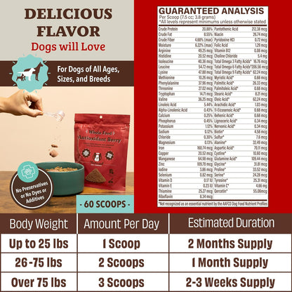 Natural Dog Company Dog Food Topper, Antioxidant Berry Vitamins & Superfood Meal Topper Supplement, Holistic Nutrition, Dog Food Seasoning, Immune Support, All Breeds, Ages, & Sizes of Dogs, 8oz Bag