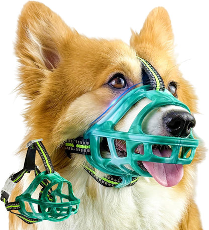 Dog Muzzle, Basket Muzzle for Small Medium Large Dogs, Anti-Biting and Chewing, Lightweight & Sturdy Cage Design, Allows Panting & Drinking, Ideal for Grooming & Training(Green Size L)