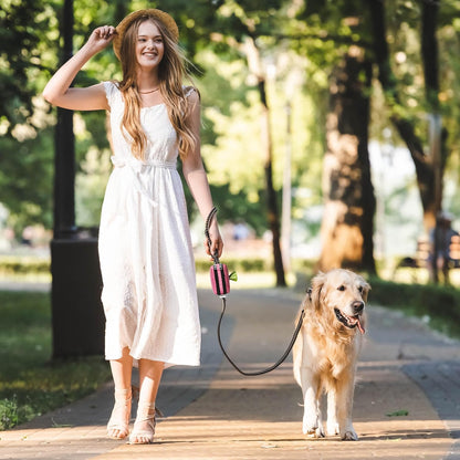 Dog Poop Bag Holder for Leashes - Dog Poop Bag Dispenser and Treat Holder with 2 Waterproof Pouches for Pet Waste Bags and Walking Accessories + 1 Free Roll - Leashrr 2.0 (Pink)