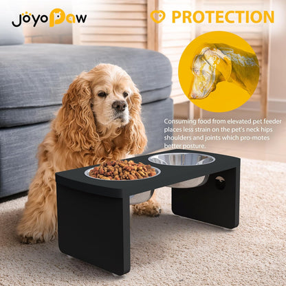 Elevated Dog Bowls, Bamboo Raised Dog Bowl for Medium Dogs, with 2 Stainless Steel Bowls (7'' Tall-30 oz Bowl)