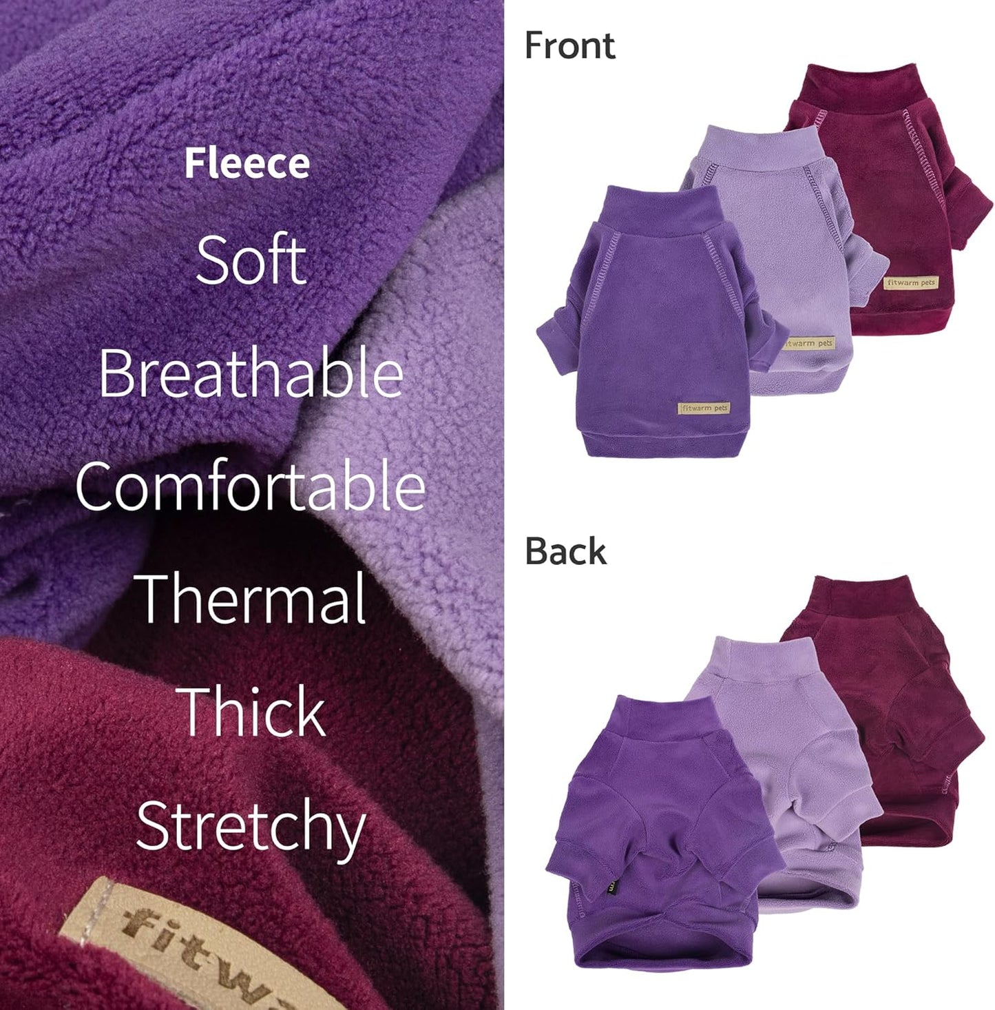 Fitwarm 3 Pack Classic Fleece Dog Sweater, Turtleneck Dog Sweatshirt, Dog Winter Clothes for Small Dogs Boy Girl, Pet Pullover Jumper, Cat Apparel, Purple, MediumPurple, Dark Red, Small