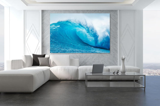 Nature Wall Art Prints - Ocean Forest Mountain Lake Canvas Landscapes - Small to Extra Large Living Room Bedroom Kitchen Bathroom Décor (Blue Ocean Wave, 28L" x 41W")
