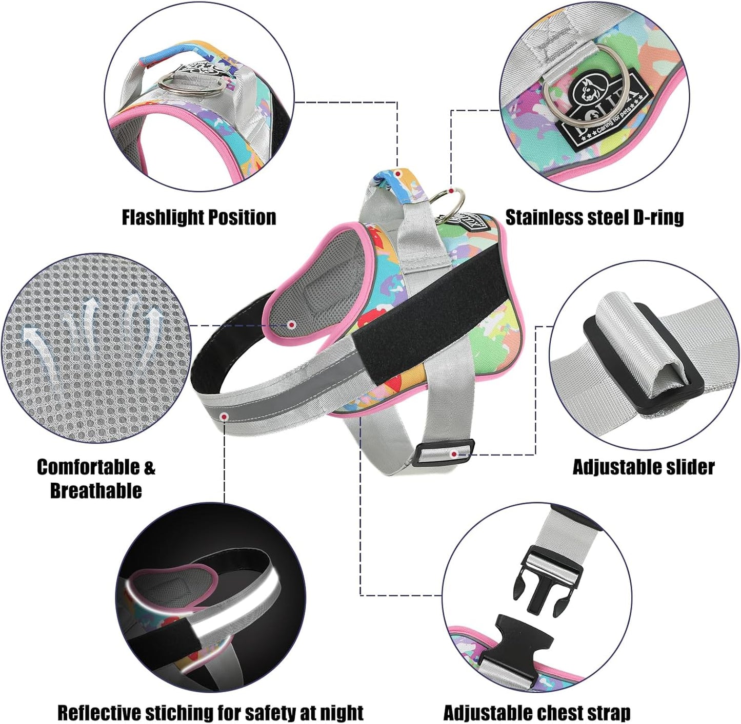 Bolux Dog Harness, No-Pull Reflective Dog Vest, Breathable Adjustable Pet Harness with Handle for Outdoor Walking - No More Pulling, Tugging or Choking (XX-Large (Pack of 1), OilPainting)