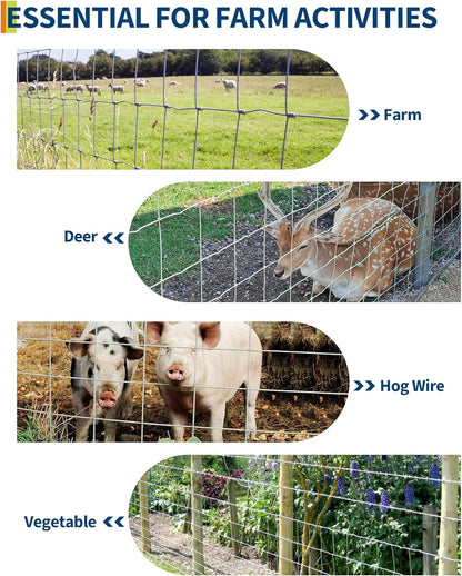 Cattle Farm Fence, 5ft x 164ft Galvanized Wire Fencing for Goat Deer Hog Yard Livestock Animals Protection