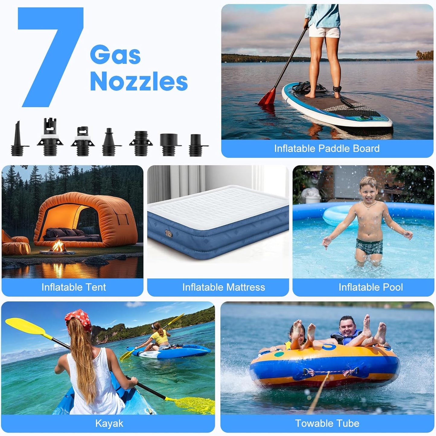 Paddle Board Pump, Rechargeable SUP Pump Electric, 20PSI Portable Paddleboard Pump with Inflation & Deflation, Auto-Off for Inflatables, Kayak, Towable Tube and Air Mattress