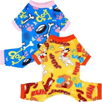 2PCS Dog Pajamas for XXL Sized Dog Pjs Clothes Puppy Onesies Outfits Pet Jammies Boy Girl Male Female Apparel Paw Bone Puppy Print XXL