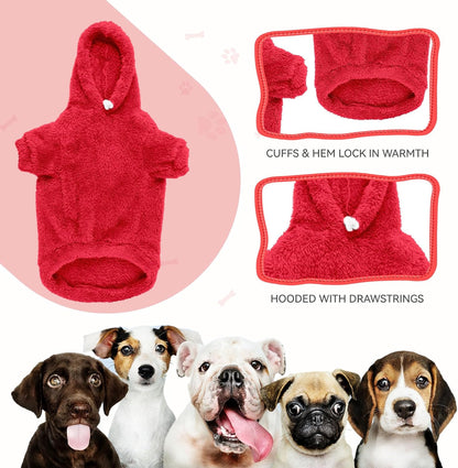 Fuzzy Dog Sweaters for Small Dogs Dog Hoodie Soft Double-Sided Plush Fleece Pet Sweater Clothes Pet Coats Hoodie Sherpa Hooded Sweatshirt(Red-S)