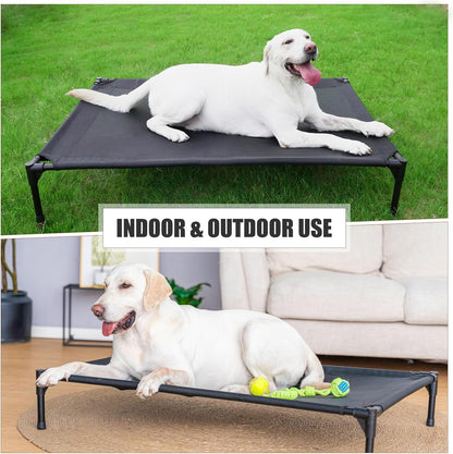 Elevated Dog Bed - Raised Dog Cot Fits Up to 150 LBs, Heavy Duty Pet Cot with Durable Supportive Mesh, Indoor & Outdoor, Black