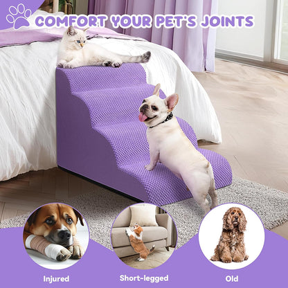 Dog Ramp and Stair for Bed 16" H-20 H,3-Step Cat Stair for Sofa and Chair,4-Step Dog Ramp for High Bed and Window,Durable Nonslip Fabric Cover for Indoor (Purple-20 H, Pet Friendly, 4)