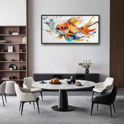 Framed Large Fish Wall Art for Living Room, Oversized Graffiti Goldfish Wall Decor Watercolor Fishing Canvas Painting Modern Artwork Home Decoration for Living Room Bedroom Office 60"x30"