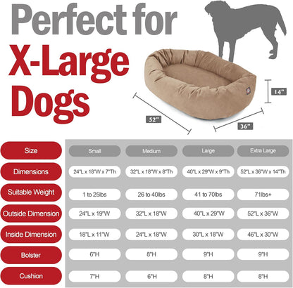 Majestic Pet 52 Inch Suede Shredded Memory Foam Mix Calming Extra Large Dog Bed Washable 52 x 35 x 11 (Inch) - Cozy Soft Donut Round Dog Bed with Spine for Head Support - Pet Bed Stone
