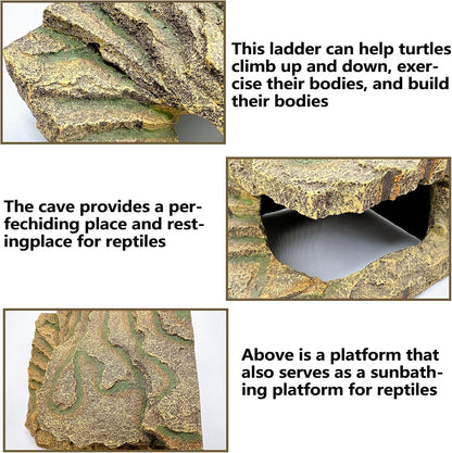 kathson Turtles Basking Platform,Large Tortoise Resting Terrace Climbing Ramp,Reptile Hiding Cave Hideouts,Resin Dock Tank Decorations for Aquatic Turtles Newts Salamanders Lizard Frogs