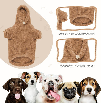 Fuzzy Dog Hoodie Dog Sweaters for Large Dogs Soft Double-Sided Plush Fleece Pet Sweater Pet Clothes Coats Hoodie Sherpa Hooded Sweatshirt(Coffee-L)