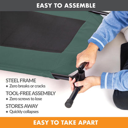 K&H Pet Products Outdoor Elevated Dog Cot, Breathable Cooling Elevated Cot Hammock Pet Bed for XL Dogs, Washable Mesh Cover, Raised Metal Frame, Collapsible, Portable - Extra-Large 50 X 32in Green