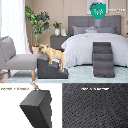 EHEYCIGA Curved Dog Stairs Ramp for High Beds 22.6" H, 5-Step Dog Steps for Small Dogs and Cats, Pet Stairs for High Bed Climbing, Non-Slip Balanced Pet Step Indoor, Grey