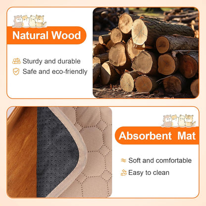 Wooden Guinea Pig Hideout, Large Hamster Hideout, Small Animal House Habitats with Stairs, Upgraded Pets Hut Castle for Guinea Pig, Bunny, Chinchillas, Hamster, Rabbit