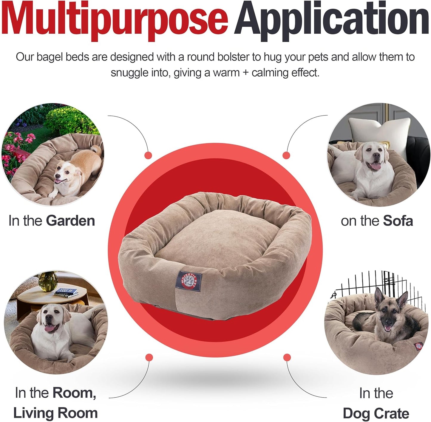 Majestic Pet 52 Inch Micro Velvet Calming Dog Bed Washable 52x35x11 (inch) – Cozy Soft Round Donut Dog Bed with Spine for Head Support -Pet Bed X- Large - Pearl (2025)