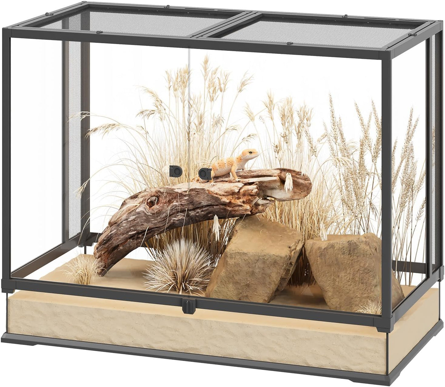 Erinnyees 74 Gallon Reptile Terrarium, Front Opening Reptile Tank with Top Screen Ventilation, Bearded Dragon Tank with Heating Pad Space and Sliding Cable Outlet for Lizard, Snakes, Turtles