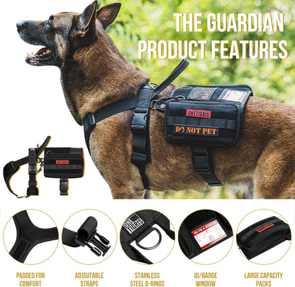 OneTigris Service Dog Vest Harness, Service Dog Cape Guardian Dog Backpack Harness with Pouches Dog Saddle Bag for Small Medium and Large Dogs (Black, M)